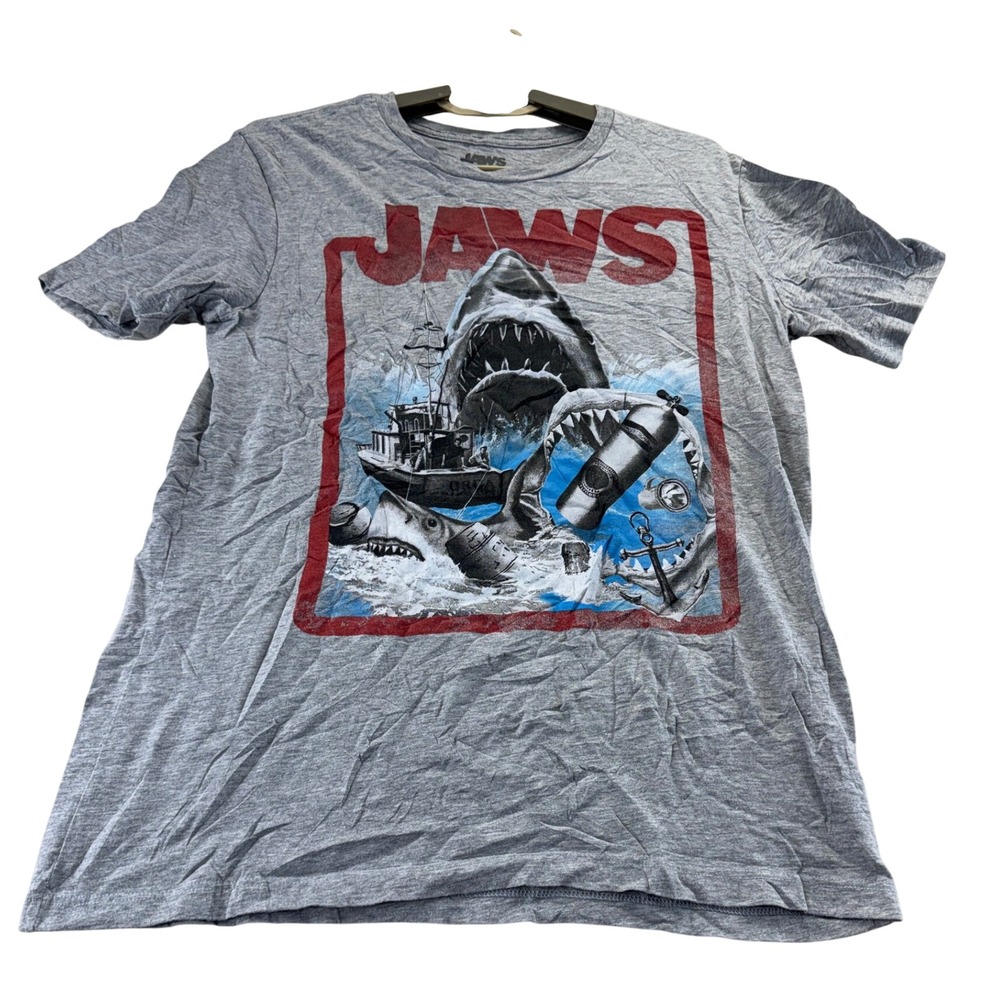Jaws T-Shirt Mens XXL Gray Movie Graphic Tee Short Sleeve Orca Shark Spielberg